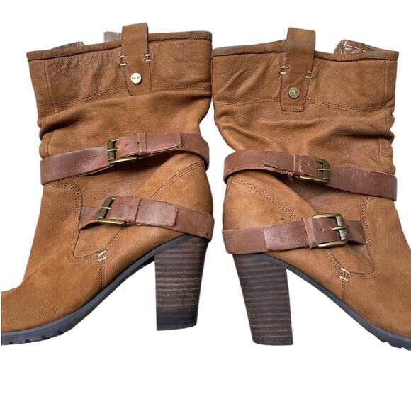 Marc Fisher Famous Brown Leather Slouch Boots 9 Block Heel Western Boho Cowgirl - Picture 9 of 13